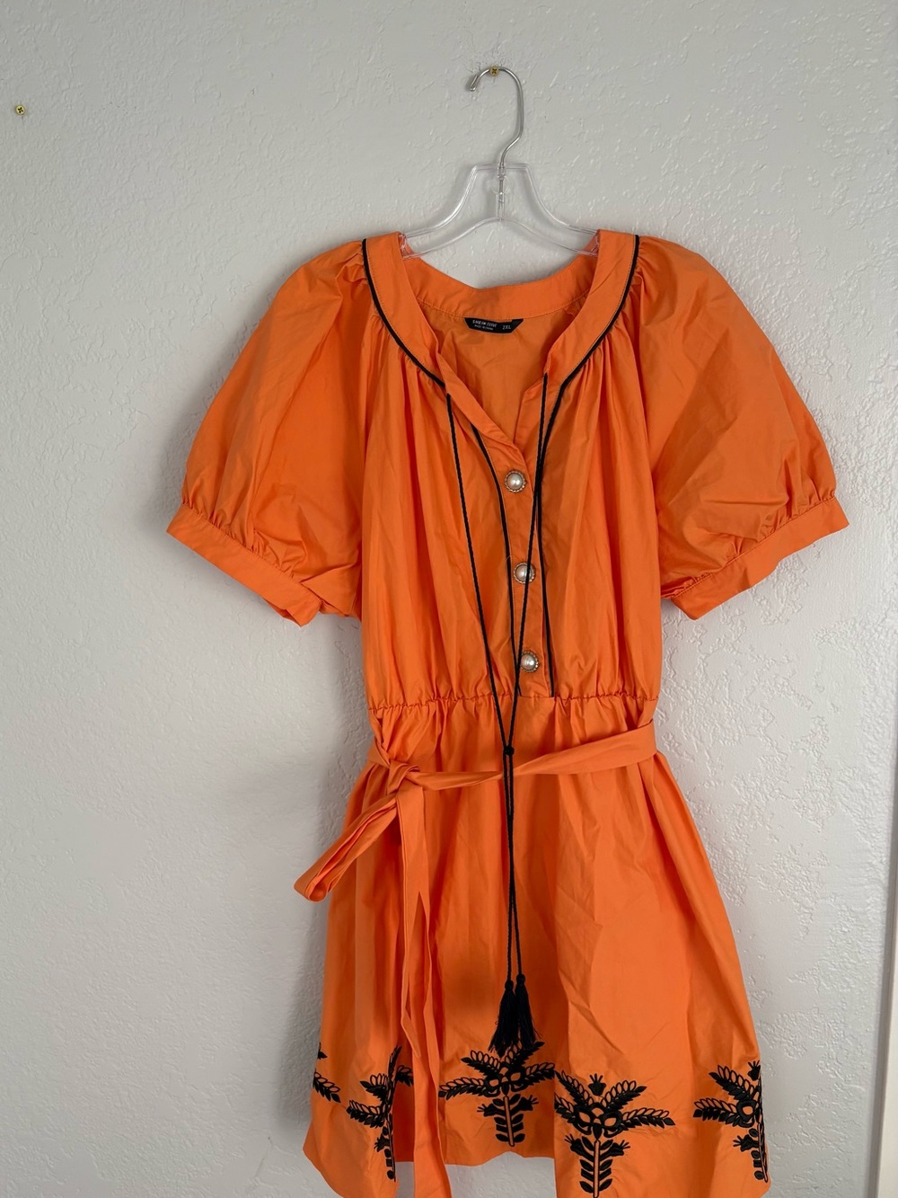 Orange Embroidered Tie-Waist Dress size 2XL